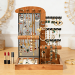Addreen Wooden Jewelry Organizer Stand with Velvet Tray, 5-Tier Jewelry Holder for Necklaces Earrings Bracelets Rings Watches - Image 2