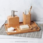 Asashizen 4-Piece Handmade Bamboo Bathroom Accessories Set Soap Dish Holder Shower Lotion Dispenser Mouthwash Rinse Cups for - Image 3
