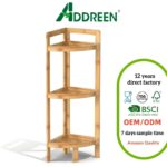 Bamboo 3-Tier Corner Shelf Stand Free-Standing Space-Saving Waterproof Durable for Bathroom Kitchen & Living Room Storage