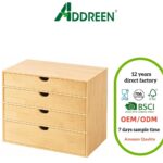 Bamboo 4-Tier Desk Organizer Drawers Space-Saving for Office Supplies Makeup Accessories Small Desktop Storage for
