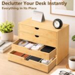 Bamboo 4-Tier Desk Organizer Drawers Space-Saving for Office Supplies Makeup Accessories Small Desktop Storage for - Image 2