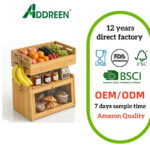Bamboo Bread Box Fruit Basket 2-in-1 Kitchen Countertop Organizer Breathable Design Acrylic Window Door Bamboo Storage Box