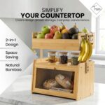 Bamboo Bread Box Fruit Basket 2-in-1 Kitchen Countertop Organizer Breathable Design Acrylic Window Door Bamboo Storage Box - Image 3