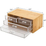 Bamboo Desktop Organizer 4 Clear Acrylic Drawers Rectangle Makeup Jewelry Storage Box Dresser Display Case for Skincare Storage - Image 2