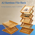 Bamboo Foldable Magazine Rack Adjustable 2 Heights A3 Brochure Display Stand Portable Catalog Stand for Exhibition Store