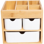 Bamboo Makeup Organizer with 3 Drawers Dresser Cosmetic Organizer Box Bamboo Desk Organizer for Home with Adjustable Dividers - Image 3
