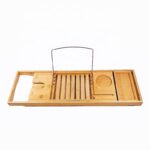 Bamboo Modern Rectangle Bathtub Tray Extendable with Wine Bottle Holder and Book Stand Solid Bathroom Caddy Free Body Brush