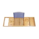 Bamboo Modern Rectangle Bathtub Tray Extendable with Wine Bottle Holder and Book Stand Solid Bathroom Caddy Free Body Brush - Image 2