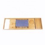 Bamboo Modern Rectangle Bathtub Tray Extendable with Wine Bottle Holder and Book Stand Solid Bathroom Caddy Free Body Brush - Image 3