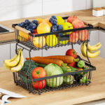 Bestselling Metal Kitchen Rack Standing Type Fruit Basket Desktop Snack Organizer Countertop Storage Bin Multi-Tier Detachable