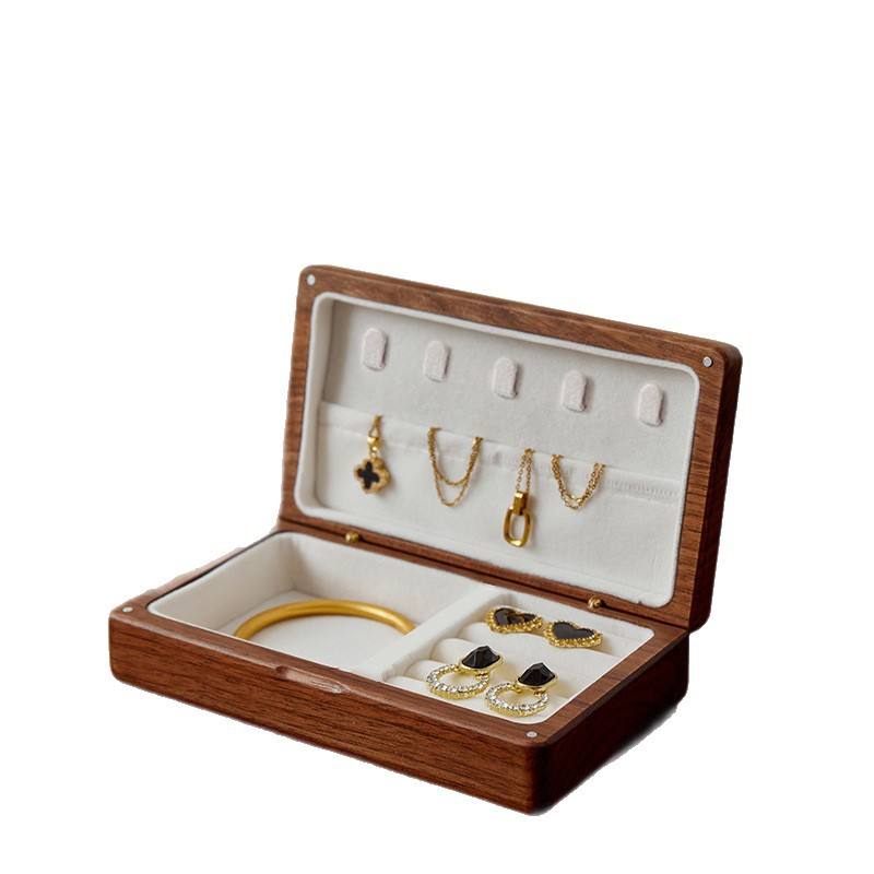 Black Walnut Fine Flannel Japanese Style Rectangle High-end Portable Jewelry Box for Necklace and Ring Storage01 Black Walnut Fine Flannel Japanese Style Rectangle High-end Portable Jewelry Box for Necklace and Ring Storage - Image 1