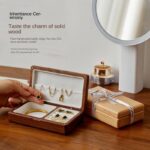 Black Walnut Fine Flannel Japanese Style Rectangle High-end Portable Jewelry Box for Necklace and Ring Storage - Image 2