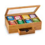 Bridge Modern Large Bamboo Tea Storage Box with Laser Logo Rectangle Chest Organizer for Tea Bags Multifunction 1-3L Capacity