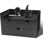 Charmewooden Bamboo Classic Rectangle Desk Organizer Black Drawers Storage Box Lacquer Technique Sustainable Home Office