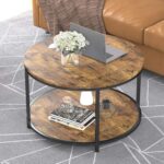 Coffee Table 25.6  Small Living Room Furniture 2-Tier Rustic Wood Desktop Storage Shelf Modern Design Engineered Wood Frame - Image 2