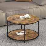 Coffee Table 25.6  Small Living Room Furniture 2-Tier Rustic Wood Desktop Storage Shelf Modern Design Engineered Wood Frame - Image 3