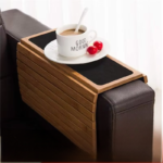 Collapsible Bamboo Wooden Sofa Armrest Tray Table Foldable Couch Arm Snacks Drinks Serving Trays for Living Room Home - Image 3