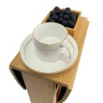 Custom Bamboo Wood Sofa Armrest Tray Table Single Foldable Anti-Slip Living Room Storage Protector Drink Holder Coaster Modern