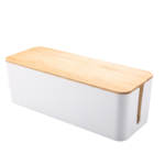 European Rectangle PS Plastic Cable Management Organizer Wooden Cover Power Cord Storage Box Conceal Store Power Strip Charger - Image 2