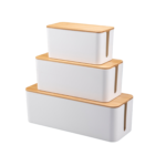 European Rectangle PS Plastic Cable Management Organizer Wooden Cover Power Cord Storage Box Conceal Store Power Strip Charger - Image 3