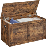 Farmhouse Style Wooden Toys Organizer Storage Trunk 2 Safety Hinges Entryway Shoe Bench Large Capacity Chest Storage Boxes Bins