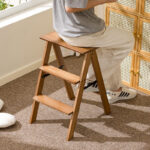 Folding Bamboo Ladder Stool Thickened Lightweight Dual-Purpose Household Climbing Herringbone Design Modern Bedroom Storage Home