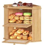 Addreen Corner 2-Tier Bamboo Bread Box with Shelf Kitchen & Dining Room Food Storage Container YL19MB01