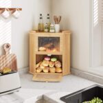 Addreen Corner 2-Tier Bamboo Bread Box with Shelf Kitchen & Dining Room Food Storage Container YL19MB01 - Image 2