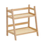 Heoclao Modern Bamboo Double Tier Rack Double Countertop Hutch Bookshelf Stand Storage Shelf Cleaning Tools Flowers Seasoning