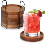Modern Acacia Wood Coasters for Home Dining Table Decor Cute Beer Bar Drink Cup Holder Wooden Storage Trays for Coffee Table