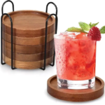 Modern Acacia Wood Coasters for Home Dining Table Decor Cute Beer Bar Drink Cup Holder Wooden Storage Trays for Coffee Table