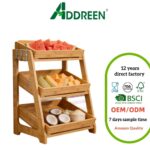 Modern Bamboo Three-Layer Standing Type Kitchen Storage Rack with Multifunctional Countertop Hooks for Food & Seasoning Storage