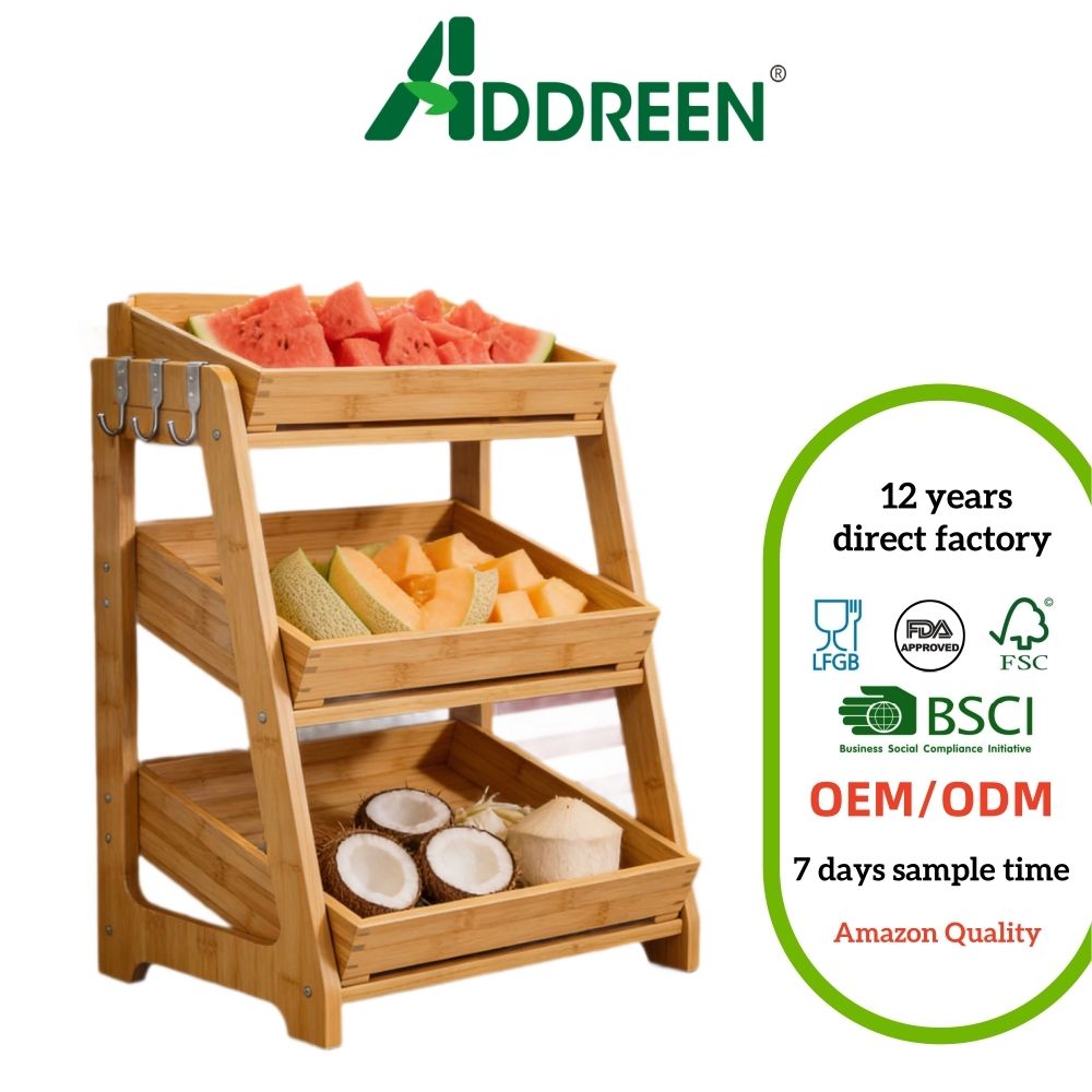 Modern Bamboo Three-Layer Standing Type Kitchen Storage Rack with Multifunctional Countertop Hooks for Food & Seasoning Storage01 Modern Bamboo Three-Layer Standing Type Kitchen Storage Rack with Multifunctional Countertop Hooks for Food & Seasoning Storage - Image 1