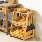 Modern Bamboo Three-Layer Standing Type Kitchen Storage Rack with Multifunctional Countertop Hooks for Food & Seasoning Storage - Image 2