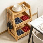 Modern Bamboo Three-Layer Standing Type Kitchen Storage Rack with Multifunctional Countertop Hooks for Food & Seasoning Storage - Image 3