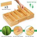 Modern Flexible Expandable Bamboo Lacquer Finish Rectangle Kitchen Cabinet Lid Organizer 3 Adjustable Dividers Storage - Image 2