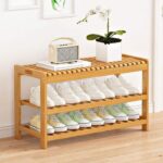 Modern Multi-Functional Bamboo Shoe Rack Integrated Storage Seating Shoe Changing Stool for Home Use for Bedroom Living Room