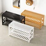 Modern Multi-Functional Bamboo Shoe Rack Integrated Storage Seating Shoe Changing Stool for Home Use for Bedroom Living Room - Image 2