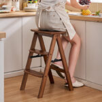 Multi-Functional Household Kitchen Three-Step Foldable High Stool Portable Thickened Small Bench Bar Stool for Cleaning Bib Type