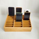 Multi-Purpose Bamboo Modern Minimalist Light Brown 24-Compartment Phone Storage Box for Desk and Office Use - Image 3