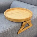 New Arrival Natural Bamboo Sofa Armrest Clip-on Tray Table for Living Room Use-Serving Tea & Snacks