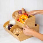 Potato Onion Food Container Storage Bin Country Style Kitchen Counter Ventilated Stackable Bamboo Organizer Baskets Handles - Image 2