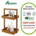 Premium Solid Wood Shower Rack 2-Tier Standing Caddy With Portable Handle Waterproof Bathroom Storage Shelf for Spa Bath Items