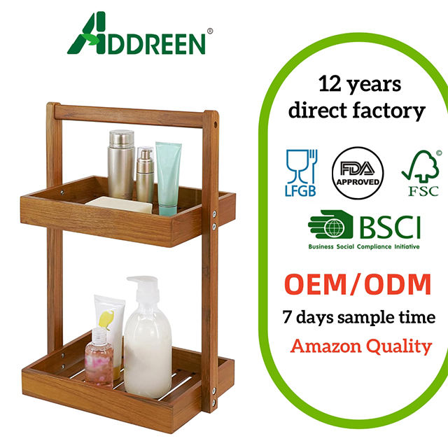 Premium Solid Wood Shower Rack 2-Tier Standing Caddy With Portable Handle Waterproof Bathroom Storage Shelf for Spa Bath Items01 Premium Solid Wood Shower Rack 2-Tier Standing Caddy With Portable Handle Waterproof Bathroom Storage Shelf for Spa Bath Items - Image 1