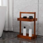 Premium Solid Wood Shower Rack 2-Tier Standing Caddy With Portable Handle Waterproof Bathroom Storage Shelf for Spa Bath Items - Image 3