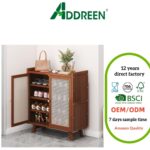 Rattan Farmhouse Freestanding Shoe Storage Cabinet with 2 Doors and 5 Shelves Large Capacity Entryway Shoe Organizer