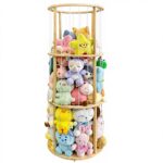 Rotatable Modern Wooden Stuffed Animal Storage Turntable Elastic Band 5-Layer Floor Type Easy Install Cute Storage Holders