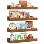 Rustic Pine Adjustable Nursery Wall-Mounted Book Shelves Set Four Layers Dark Wood Semicircular Design for Kids Bedroom