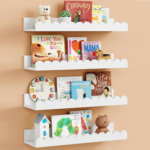 Rustic Pine Adjustable Nursery Wall-Mounted Book Shelves Set Four Layers Dark Wood Semicircular Design for Kids Bedroom - Image 3