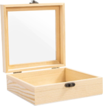 Small Wooden Storage Box with Hinged Glass Top for DIY Crafts Collectibles Jewelry & Gift Display